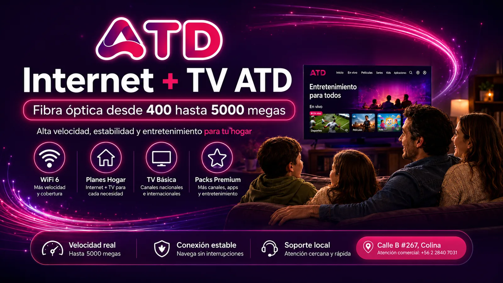 Banner ATD Internet más TV desde 400 hasta 5000 megas