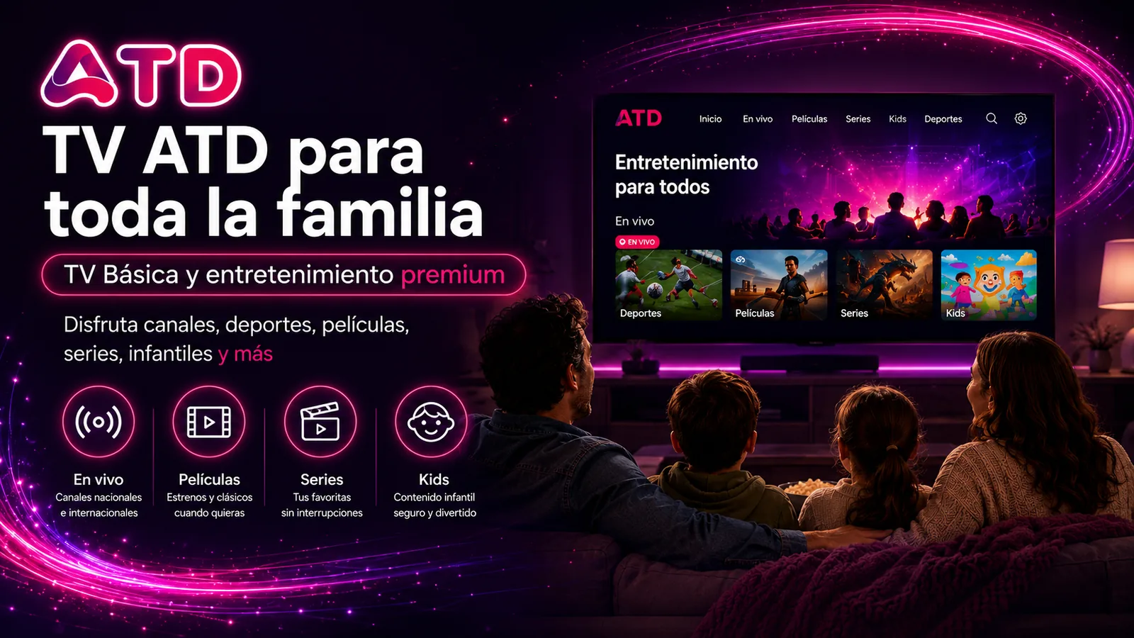 Banner ATD TV para toda la familia con entretenimiento premium