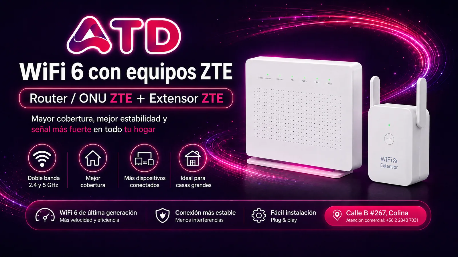 Banner ATD WiFi 6 con router y repetidor para mejor cobertura